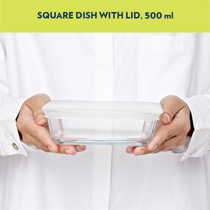 Borosil Square Baking Dish w lid, 500ml
