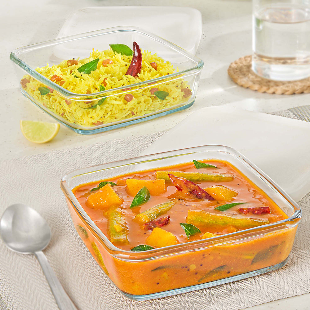 Borosil Square Dish w Lid, Set of 2 (IM)