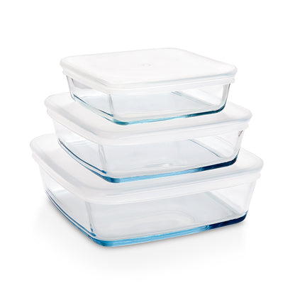 Borosil Square Dish w Lid, Set of 3