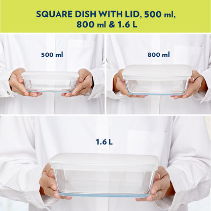 Borosil Square Dish w Lid, Set of 3