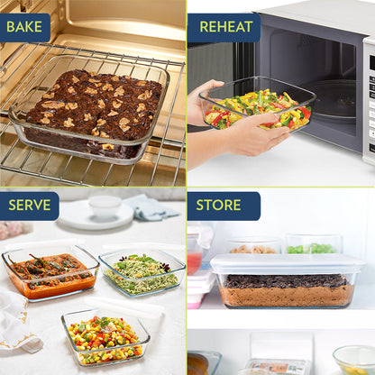 Borosil Square Baking Dish w lid, 1.6L