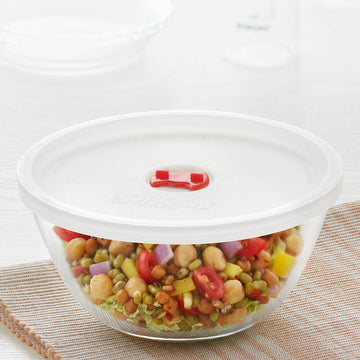 Borosil Mixing & Serving Bowl, White Lid