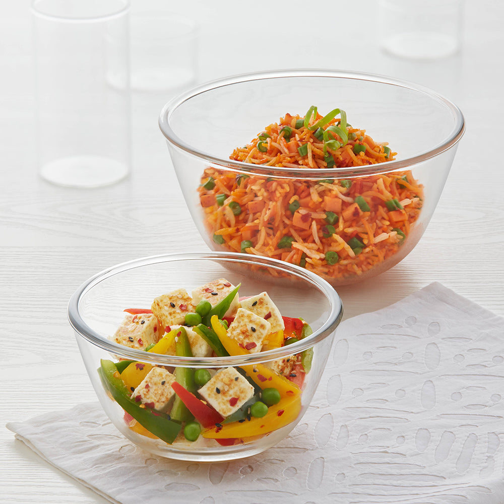 Borosil Mixing & Serving Bowl Set of 2, 500ml + 1.3 Ltr