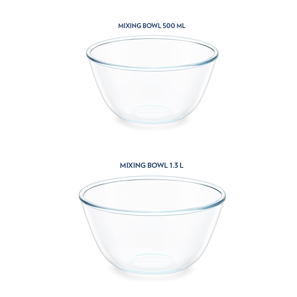 Borosil Mixing & Serving Bowl Set of 2, 500ml + 1.3 Ltr