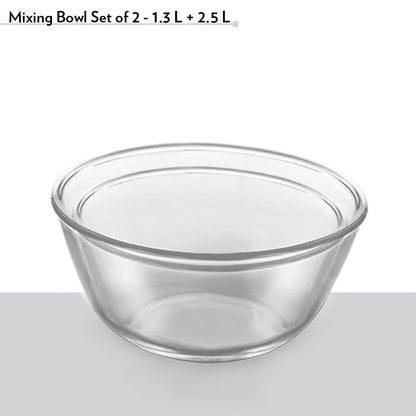Borosil Mixing & Serving Bowl Set of 2, 1.3Ltr+2.5Ltr