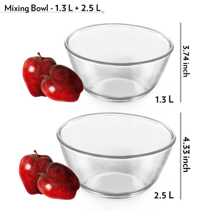 Borosil Mixing & Serving Bowl Set of 2, 1.3Ltr+2.5Ltr