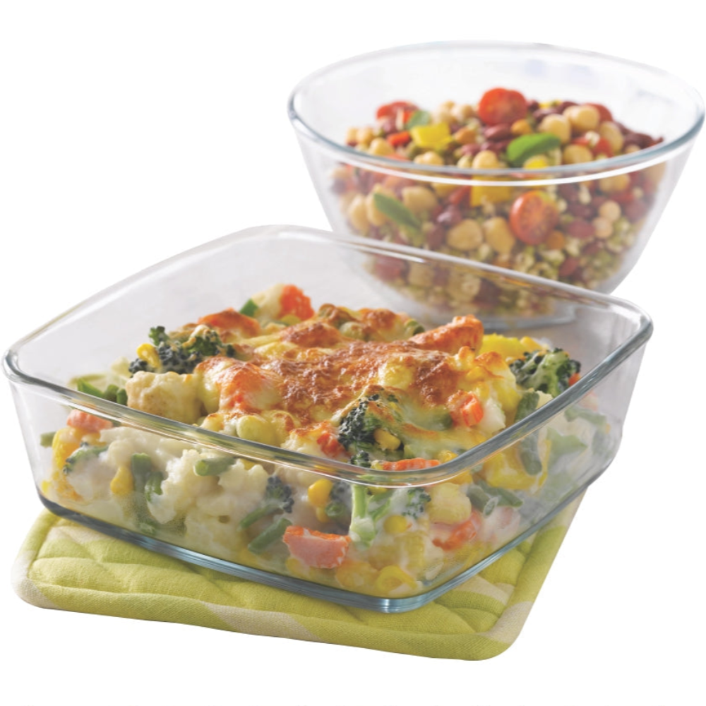 Borosil Serving Set: Bowl + Dish, 1.3L Bowl + 1.6L Dish