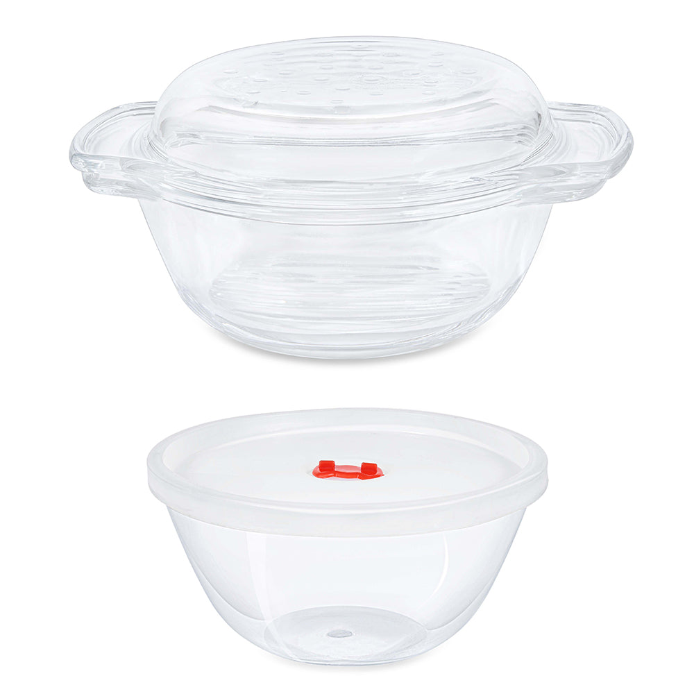 Borosil Round Casserole w Lid, 1L and Mixing Bowl 1.3L Set (BRM)
