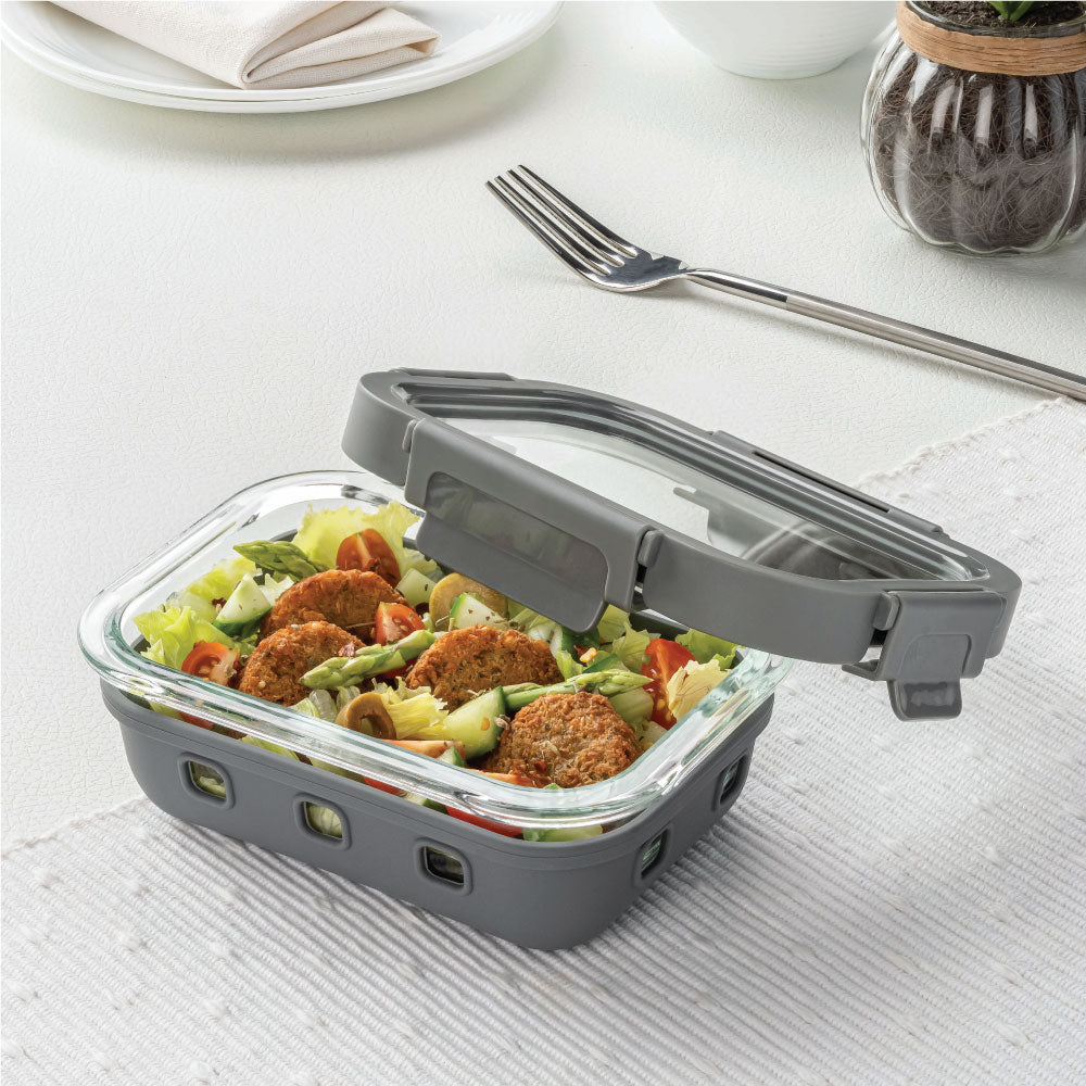 Borosil Klip n Store Plus Rectangular Glass Container, 370ml