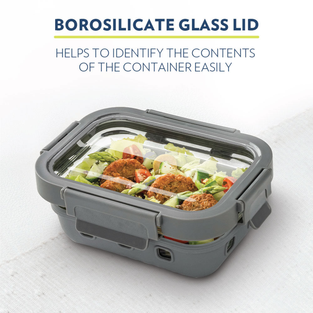 Borosil Klip n Store Plus Rectangular Glass Container, 1.4L