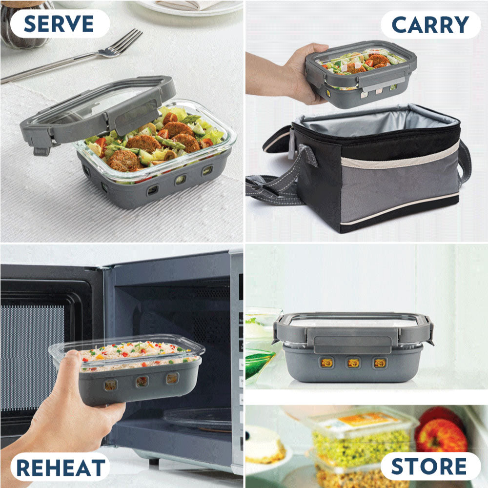 Borosil Klip n Store Plus Rectangular Glass Container, 1.4L