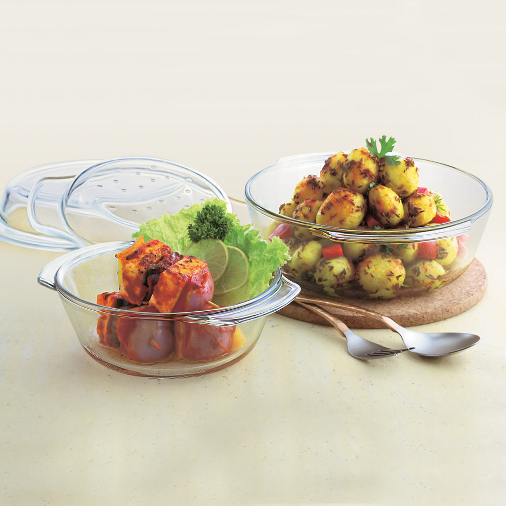 Borosil Round Casserole w Lid, 1L + 1.7L (IM)