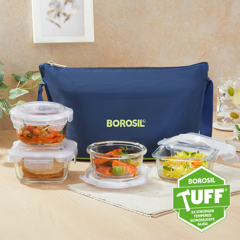 Regular Tiffin Box with Blue Daisy Bag
