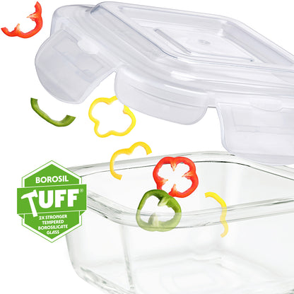 Borosil Blue Daisy Glass Lunchbox, 320ml x 2 (+) 240ml x 2