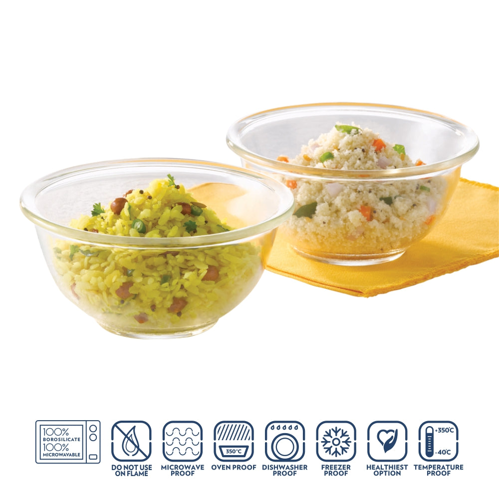 Borosil EasyGrip Mixing & Serving Bowl Set of 2, 500ml (IM)