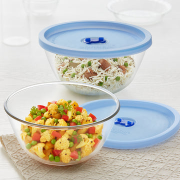 Borosil Select Mixing Bowl w Blue Lid Set of 2
