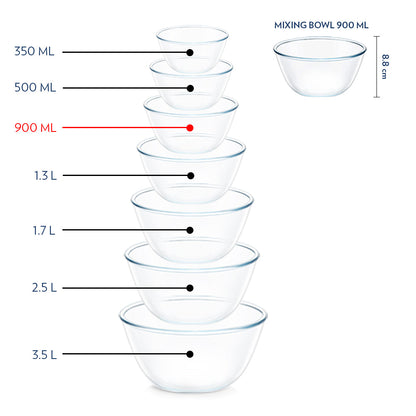Borosil Select Mixing Bowl w Blue Lid Set of 2, 900ml + 900ml