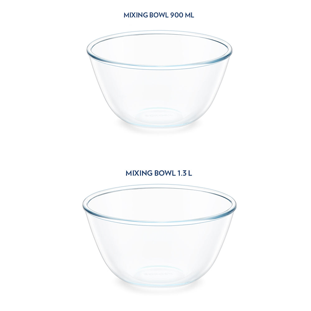 Borosil Select Mixing Bowl w Blue Lid Set of 2, 900ml + 1.3 L