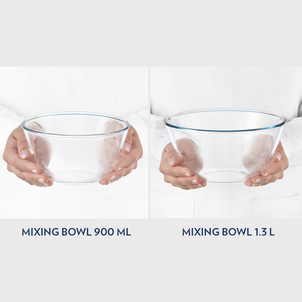 Borosil Select Mixing Bowl w Blue Lid Set of 2, 900ml + 1.3 L