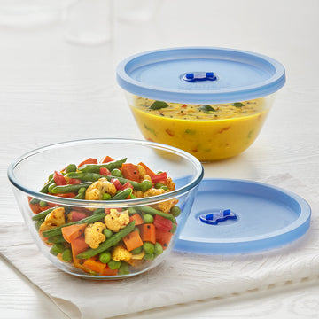 Borosil Select Mixing Bowl w Blue Lid Set of 2