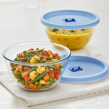 Borosil Select Mixing Bowl w Blue Lid Set of 2