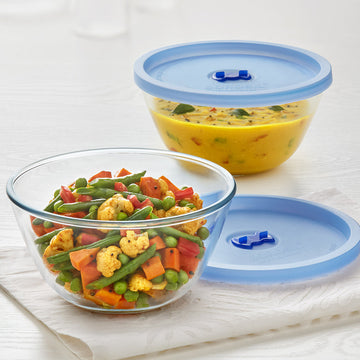 Borosil Select Mixing Bowl w Blue Lid Set of 2