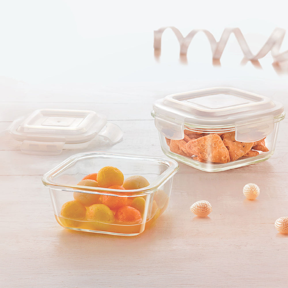 Borosil Tuff-Glass Klip n Store, Round, Set of 2, Containers