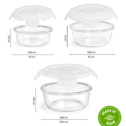 Tuff-Glass Klip n Store, Round, Set of 3, Containers