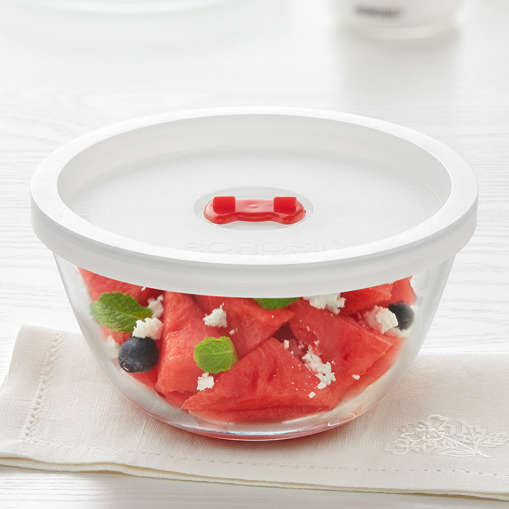 Borosil Mixing & Serving Bowl, White Lid, 300ml
