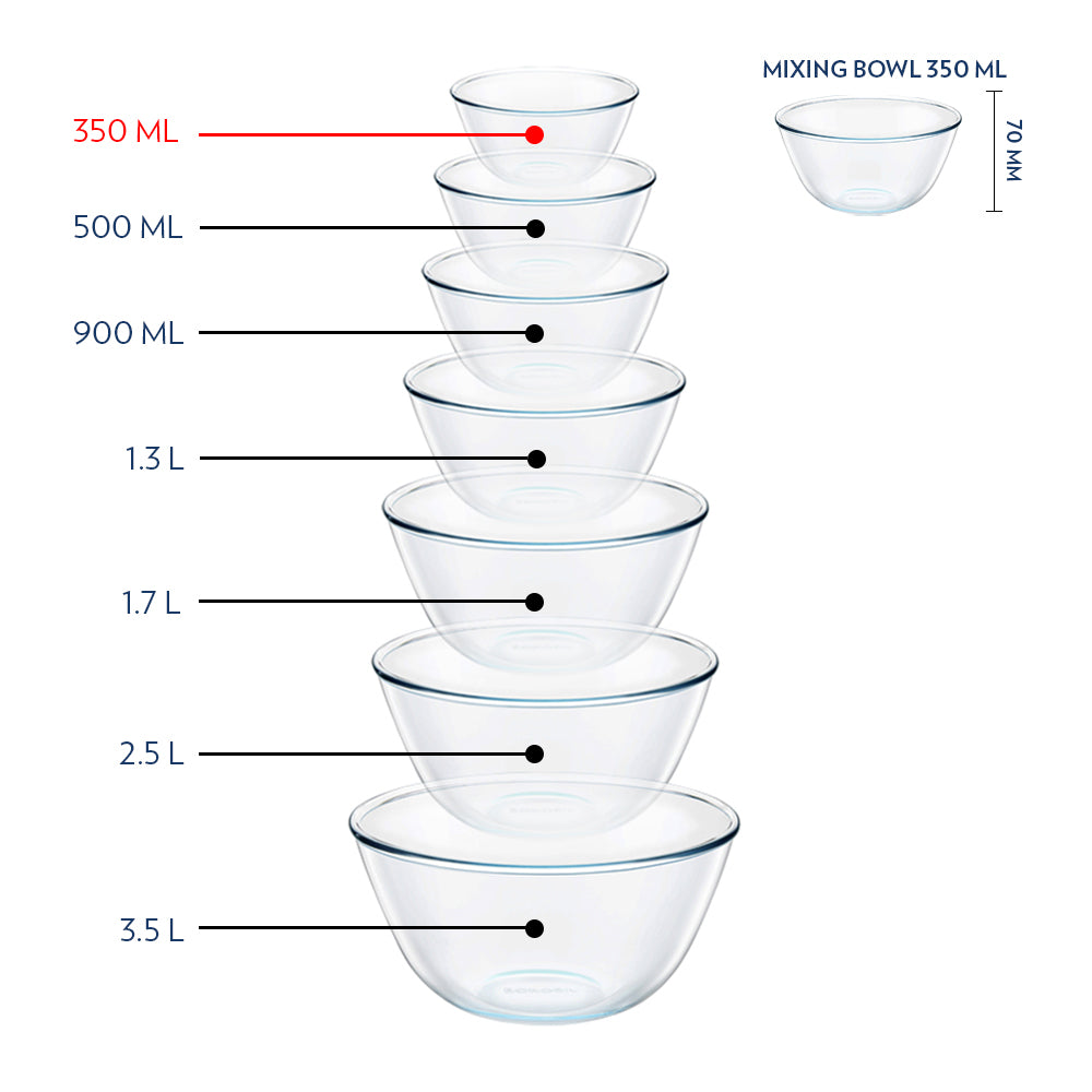 Borosil Mixing & Serving Bowl, White Lid, 300ml