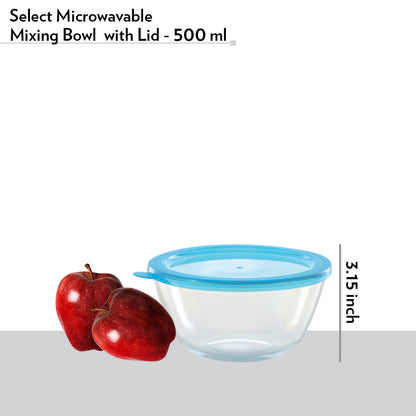Borosil Mixing & Serving Bowl, Blue Lid, 500m