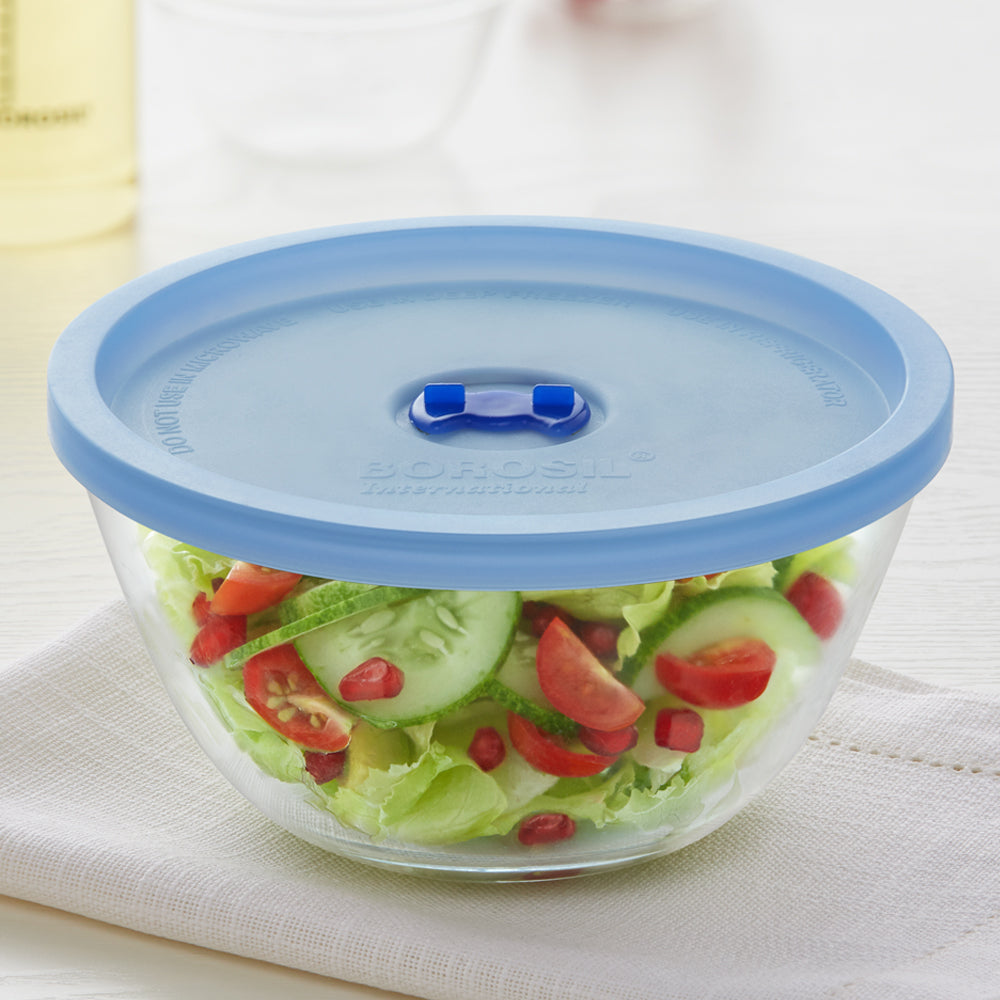Borosil Mixing & Serving Bowl, Blue Lid, 900ml
