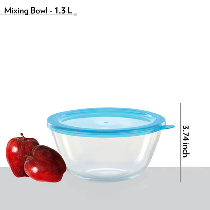 Borosil Mixing & Serving Bowl, Blue Lid, 1.3L