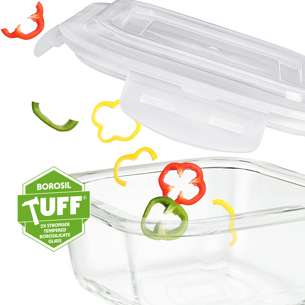 Round+Square Glass Lunch Box with Blue Bag