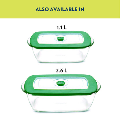 Rectangular Glass Dish with Green Lid
