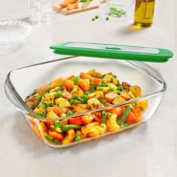 Borosil Rectangular Dish w Green Lid