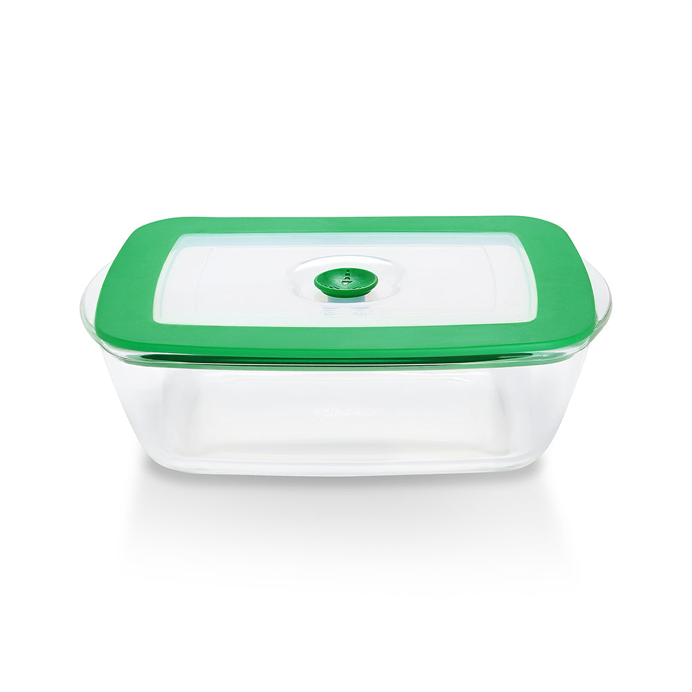 Borosil Rectangular Dish w Green Lid