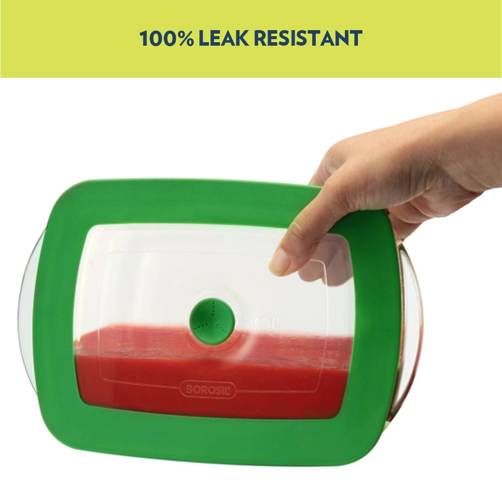 Borosil Rectangular Dish w Green Lid