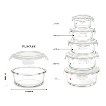 Borosil Tuff-Glass Klip n Store, Round Container