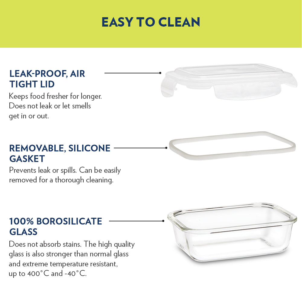 Borosil Klip n Store Rectangular Glass Container, 2L