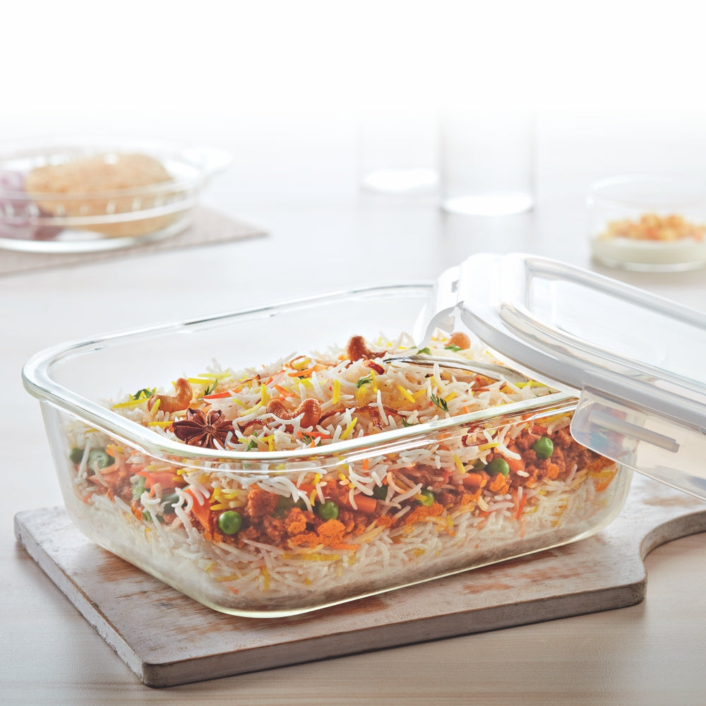 Borosil Tuff-Glass Klip n Store, Rectangular Container