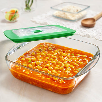 Borosil Square Dish w Green Lid