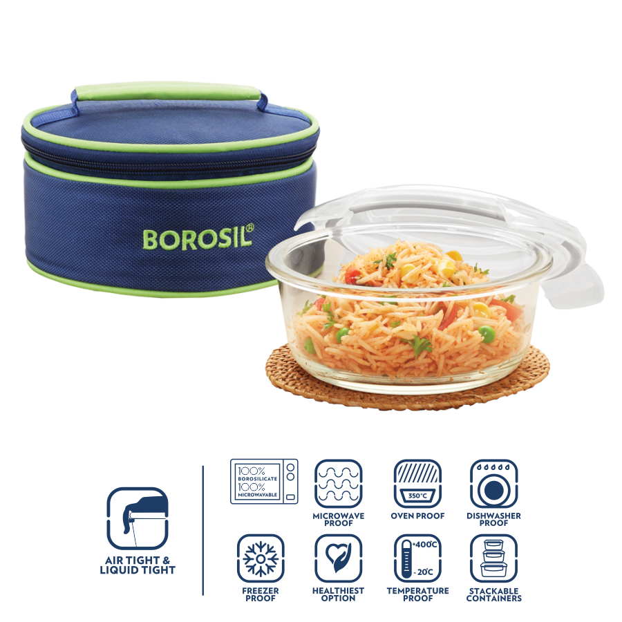 Klip N Store Round Glass Tiffin Box
