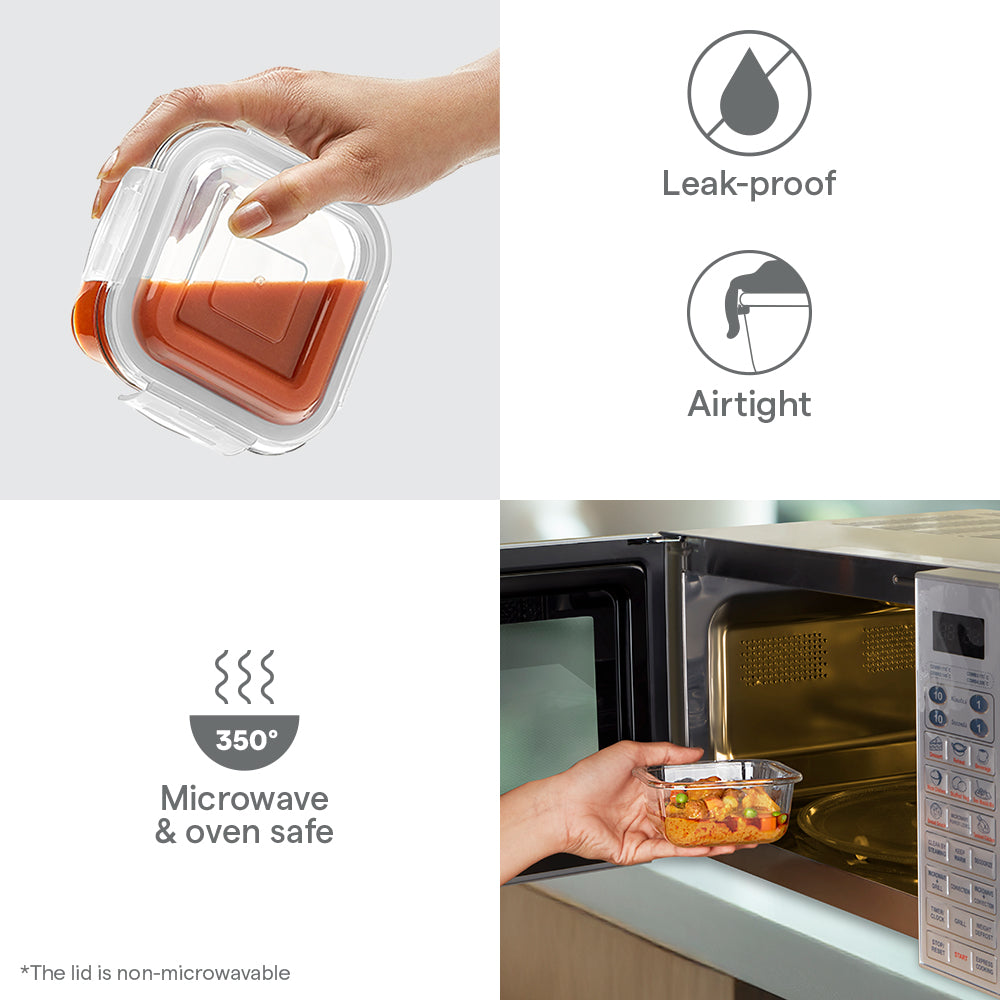 Klip N Store Square Glass Tiffin Box