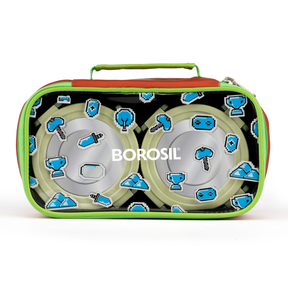 Pixel Microwavable Stainless Steel Lunchbox with Kid Bag