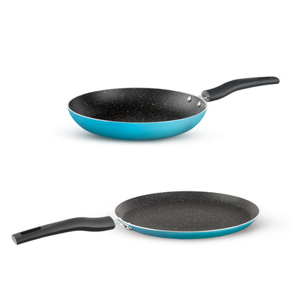 Borosil Festive Glory Cookware Set, Blue, 2 pc Set (Dosa Tawa + Fry Pan)