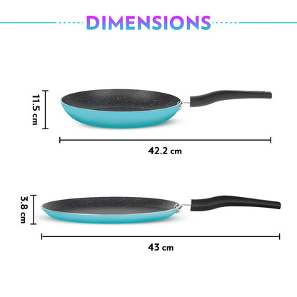 Borosil Festive Glory Cookware Set, Blue, 2 pc Set (Dosa Tawa + Fry Pan)
