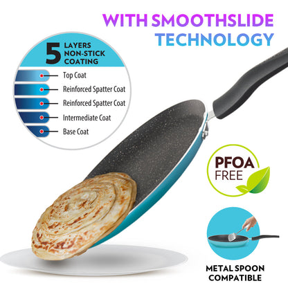 Borosil Festive Glory Cookware Set, Blue, 2 pc Set (Dosa Tawa + Fry Pan)