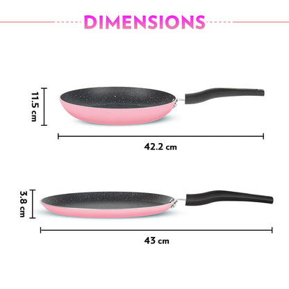 Borosil Festive Glory Cookware Set, Pink, 2 pc Set (Dosa Tawa + Fry Pan)