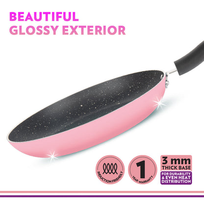 Borosil Festive Glory Cookware Set, Pink, 2 pc Set (Dosa Tawa + Fry Pan)